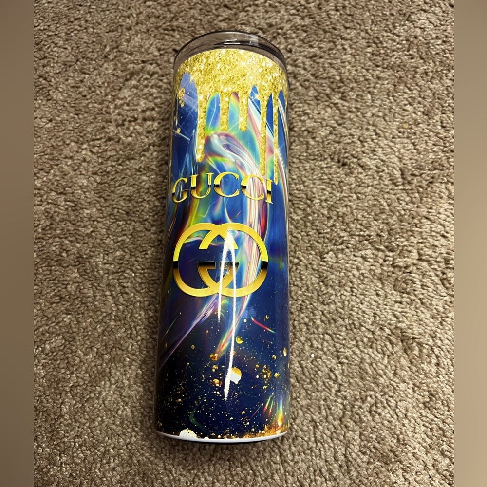 Luxury Tumbler with Gold and Blue Design